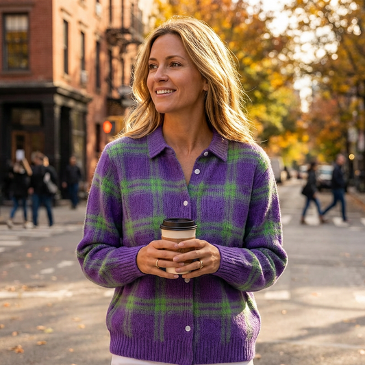 ⌛ Plus que 3 jours ! 50 % de réduction sur tout ! ⏰ Gilet à carreaux pour femme avec patte de boutonnage