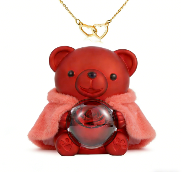 🌹Coffret à bijoux en forme d'ours et roses séchées