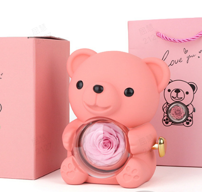 🌹Coffret à bijoux en forme d'ours et roses séchées