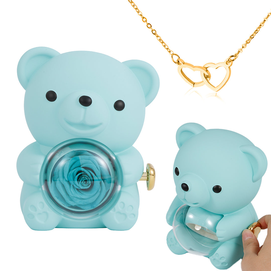🌹Coffret à bijoux en forme d'ours et roses séchées