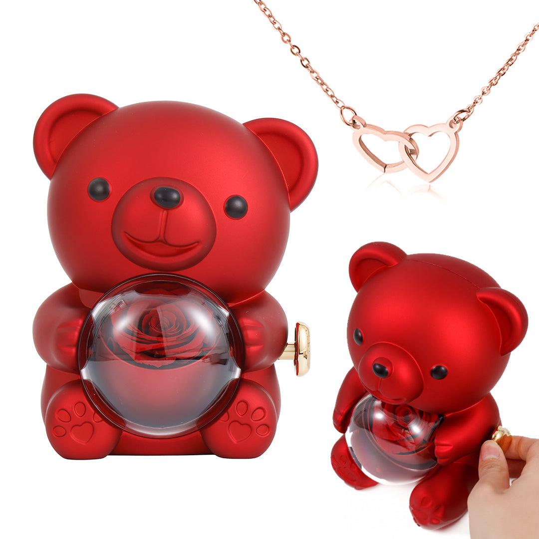 🌹Coffret à bijoux en forme d'ours et roses séchées