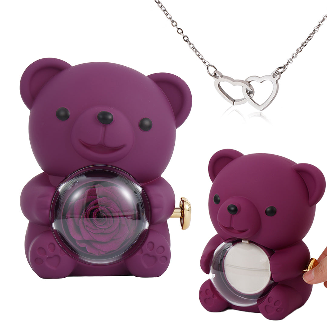 🌹Coffret à bijoux en forme d'ours et roses séchées