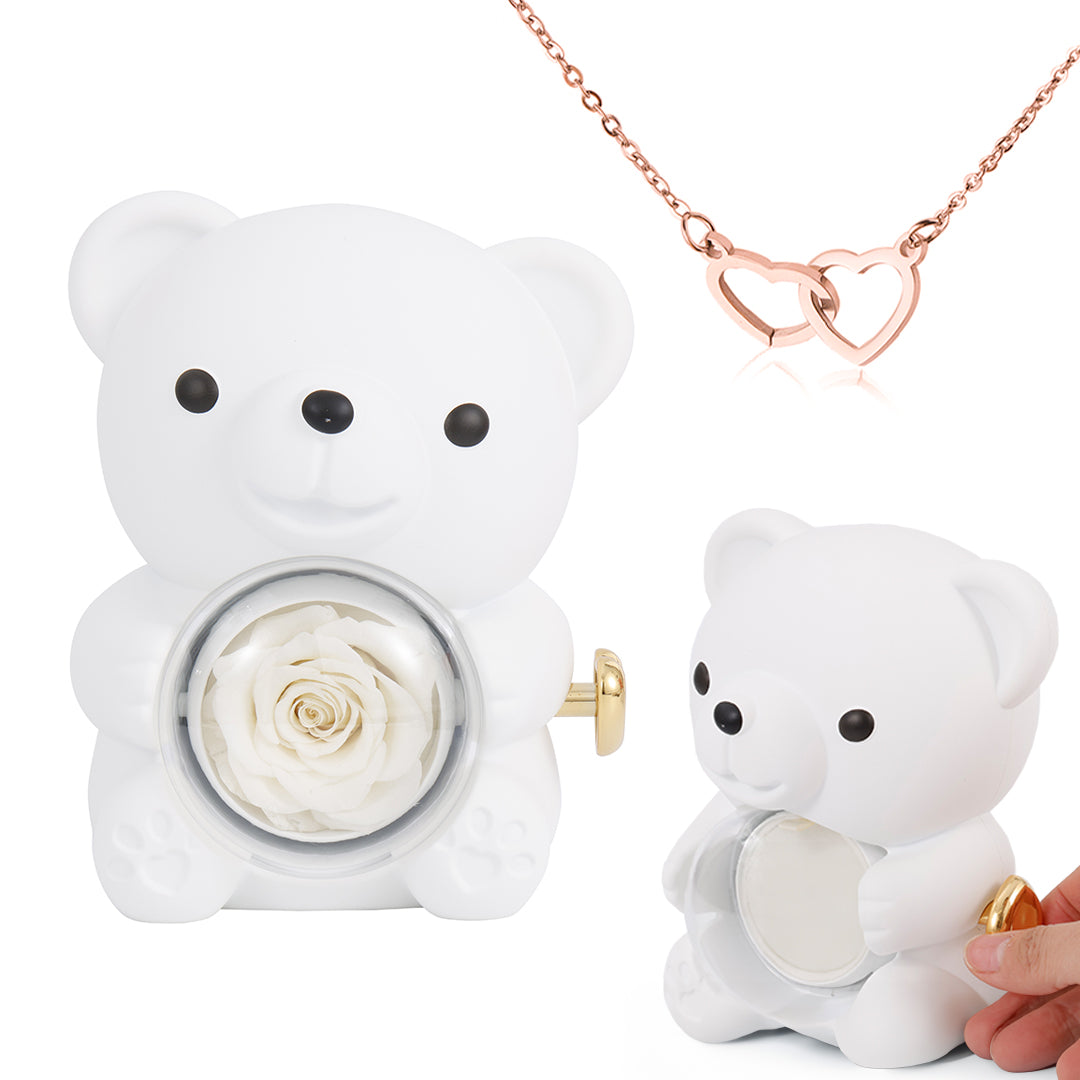 🌹Coffret à bijoux en forme d'ours et roses séchées