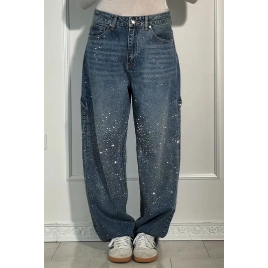 Jean femme orné de strass – Pantalon décontracté et confortable pour le quotidien et les loisirs ✨👖