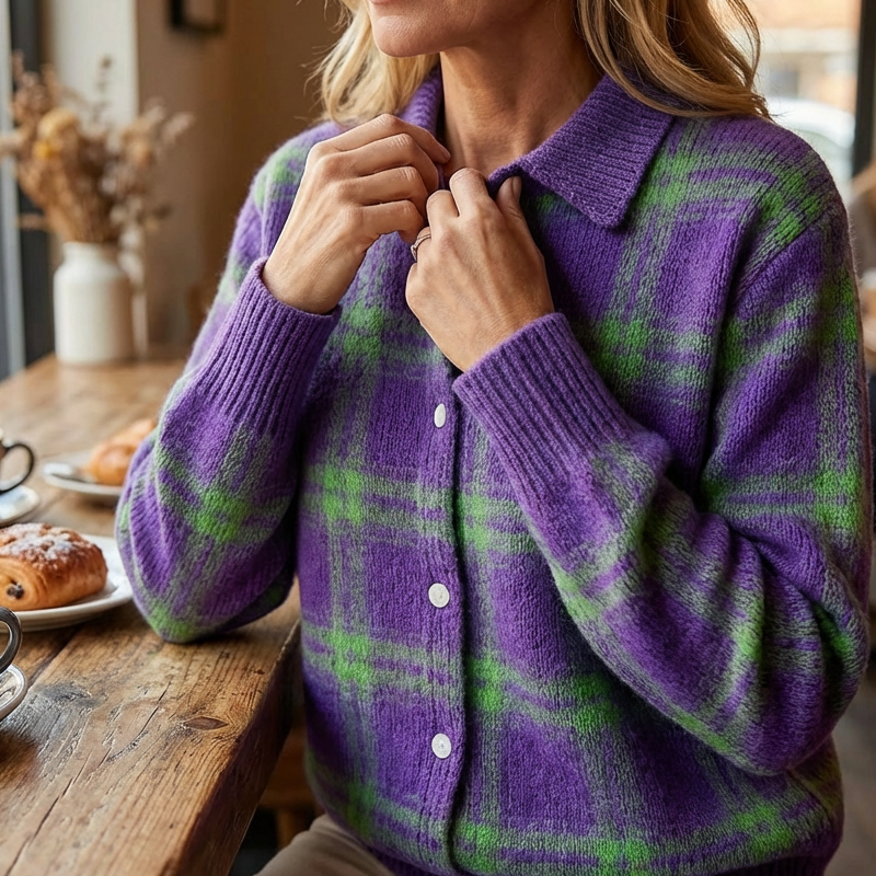 ⌛ Plus que 3 jours ! 50 % de réduction sur tout ! ⏰ Gilet à carreaux pour femme avec patte de boutonnage