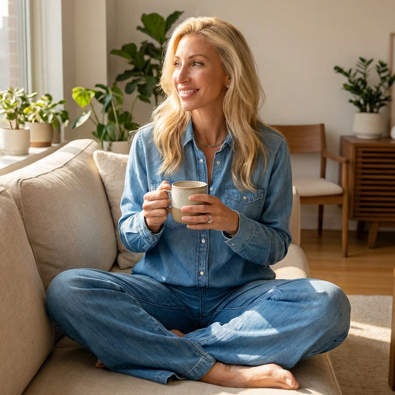 📢📢50 % DE RÉDUCTION !! ⏰Ensemble pyjama 2 pièces en imitation denim pour femme