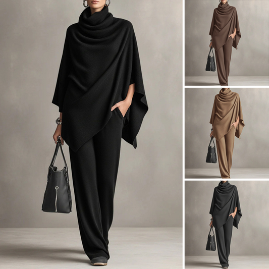 Ensemble femme : Haut cape à col cascade et pantalon à jambes larges