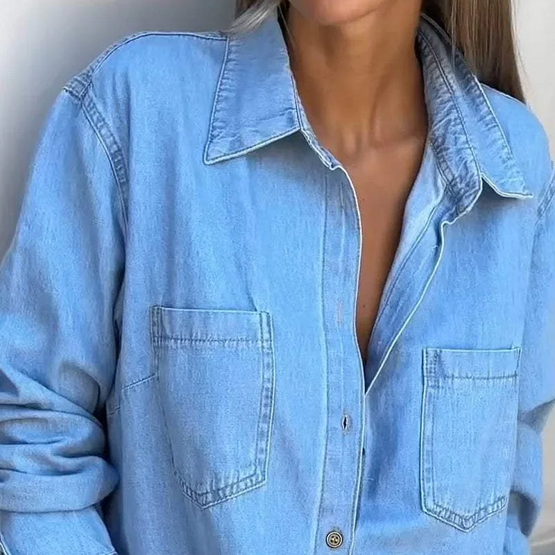 Robe-chemise pour femme en denim couleur sable, à boutons