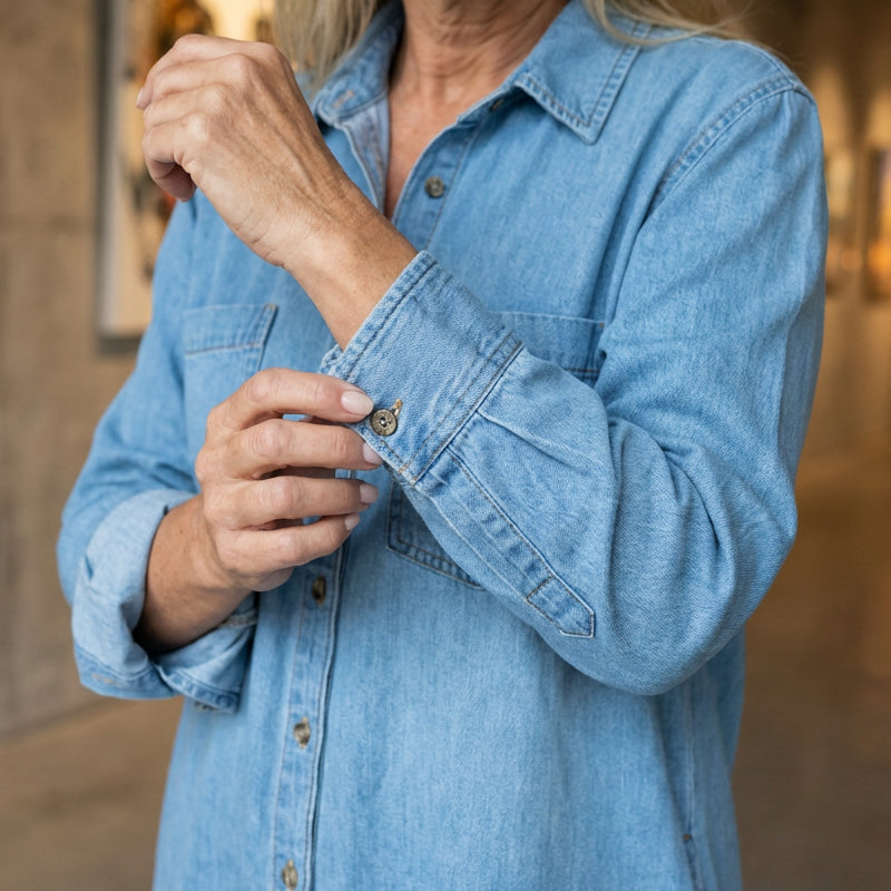 Robe-chemise pour femme en denim couleur sable, à boutons