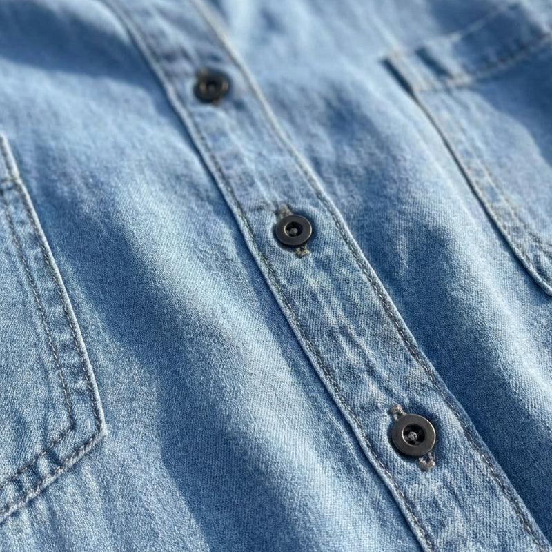 Robe-chemise pour femme en denim couleur sable, à boutons