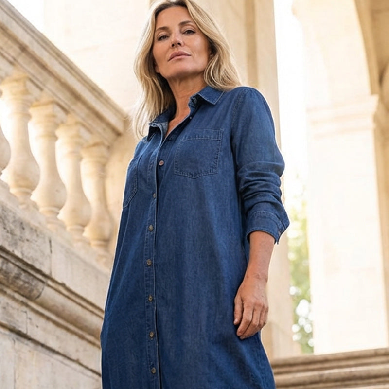 Robe-chemise pour femme en denim couleur sable, à boutons