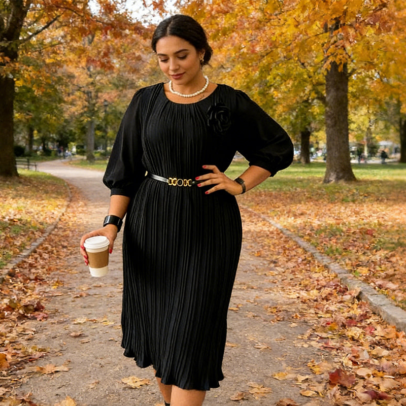 💝💝 50 % de réduction 👗✨ Robe midi plissée pour femme avec ceinture : élégance intemporelle et style raffiné, parfaite pour toutes les occasions 💖🌸